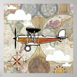 Póster Aviator Vintage Plane World Adventure
