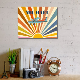 Póster Avión Antiguo Cessna Atardecer Retro Personalizado