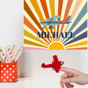 Póster Avión Antiguo Cessna Atardecer Retro Personalizado