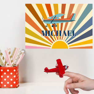 Póster Avión Antiguo Cessna Atardecer Retro Personalizado