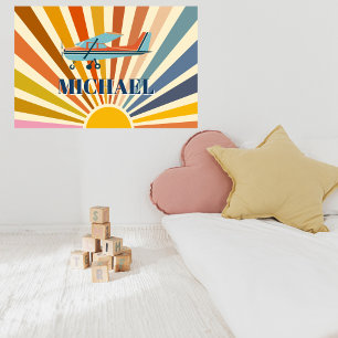 Póster Avión Antiguo Cessna Retro Atardecer Personalizado