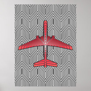 Póster Avión Art Déco, Naranja de Coral y gris plateado