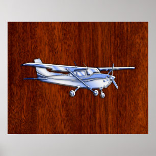 Póster Avión clásico cromo como Cessna en caoba