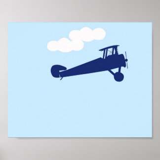 Póster Avión con fondo azul pastel.