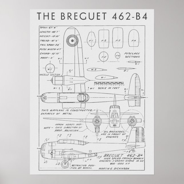 Póster Avión de aviación Breguet 462-B4 impreso en 1938 (Frente)