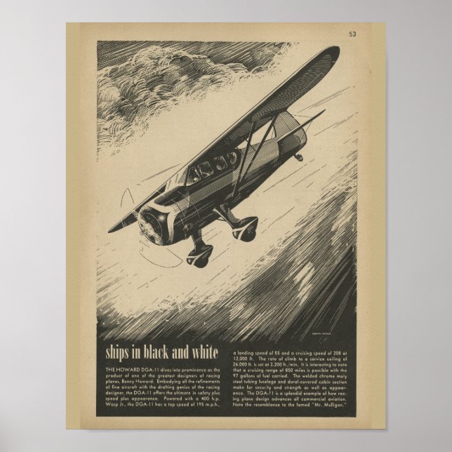 Póster Avión de aviación de 1938 Howard DGA-11 Imprimir a (Frente)