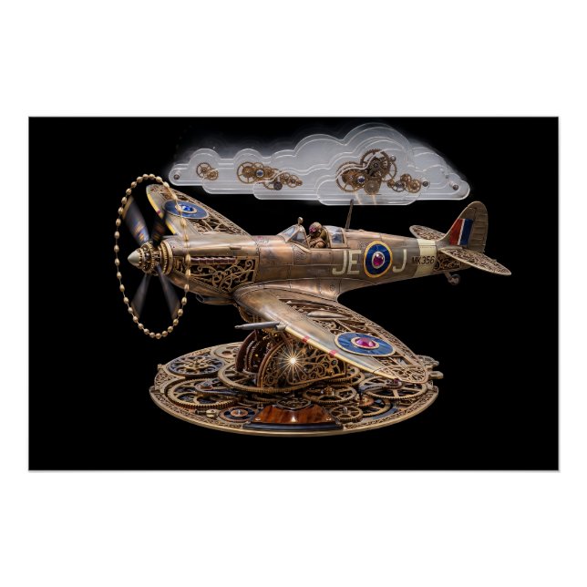 Póster Avión de combate mecánico Steampunk Spitfire (Anverso)