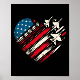 Póster Avión de combate retro bandera americana corazón 4