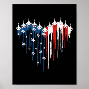 Póster Avión de combate retro bandera americana corazón 4