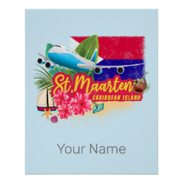 Póster Avión de Isla Vintage del Caribe Retro de San Mart