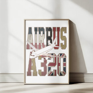 Póster Avión de línea Airbus A320. Banderas europeas vint