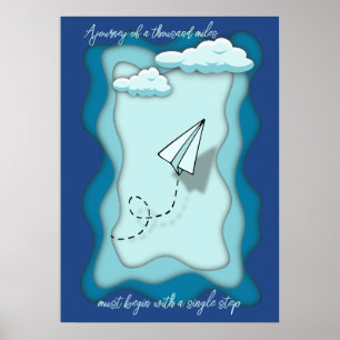 Póster Avión de papel El viaje comienza con un solo