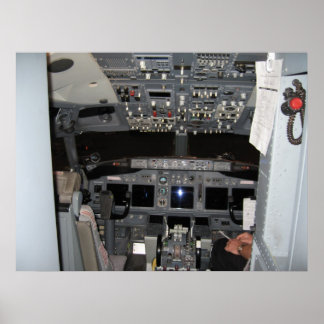 Póster Avión de reacción comercial Cockpit del Capitán