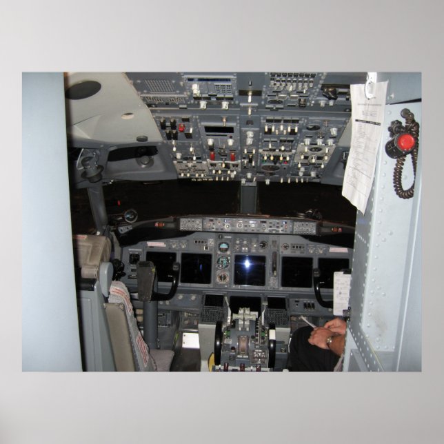 Póster Avión de reacción comercial Cockpit del Capitán (Frente)