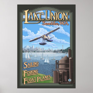 Póster Avión del flotador de la unión del lago - Seattle,