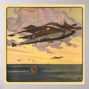 Póster Avión Hidroavión de Ciencia Ficción Vintage