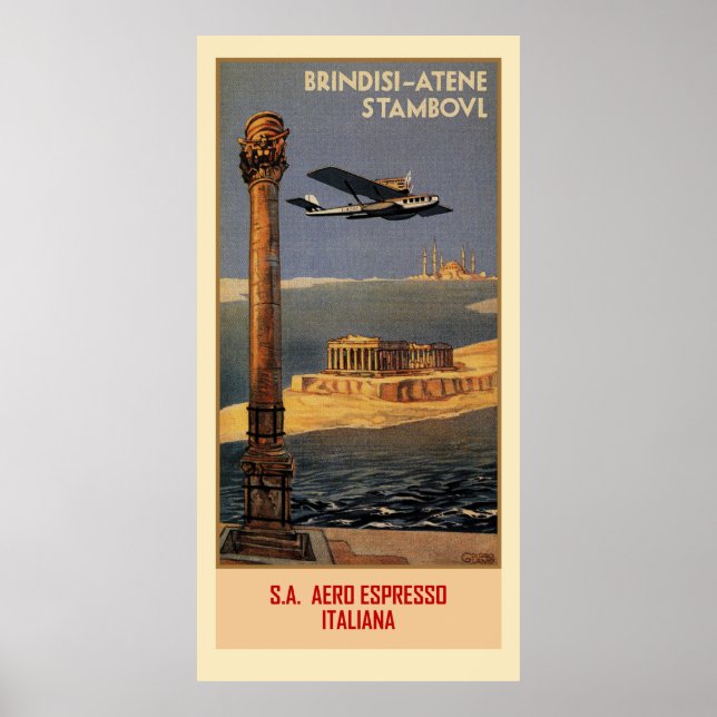 Póster Avión italiano de cosecha y Brindisi Estambul (Frente)