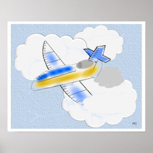 Póster Avión Jet en las nubes