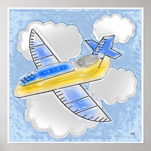 Póster Avión Jet en las nubes 3D