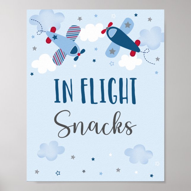 Póster Avión Nube Nubes En Aperitivos De Vuelo Cumpleaños (Frente)