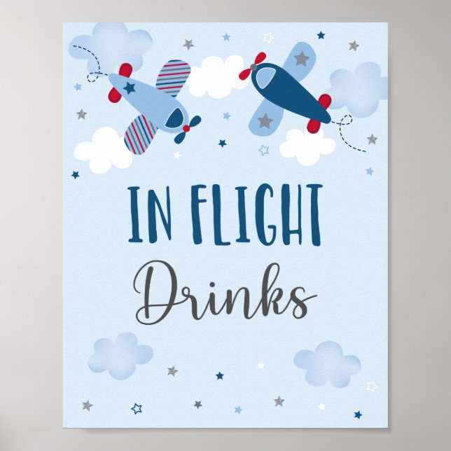 Póster Avión Nube Nubes En Bebidas De Vuelo Cumpleaños (Frente)