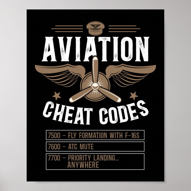Póster Avión piloto Códigos de chate de aviación 7500 (Frente)