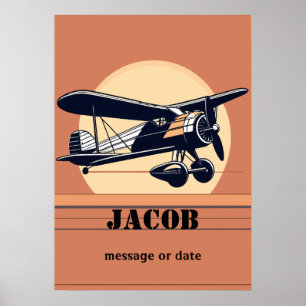 Póster Avión retro de aviación   Cualquier nombre