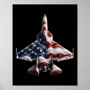 Póster Avión Retro Fighter Jet Avión Bandera Americana Co