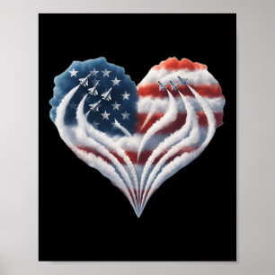 Póster Avión Retro Fighter Jet Avión Bandera Americana Co