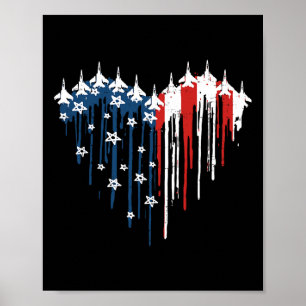 Póster Avión Retro Fighter Jet Avión Bandera Americana Co