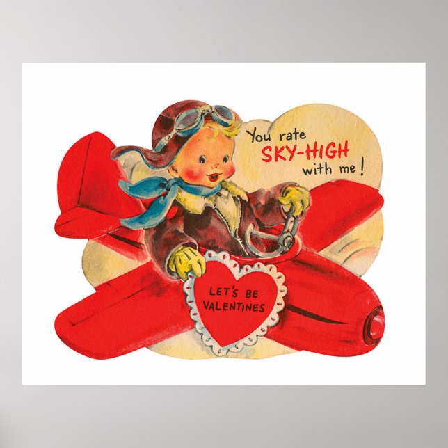 Póster Avión retro lindo poster de San Valentín (Frente)