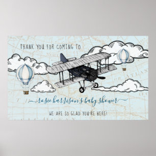 Póster Avión Vintage Bienvenida a la Fiesta de Bebé de