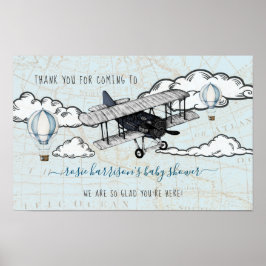 Póster Avión Vintage | Bienvenida a la Fiesta de Bebé de 