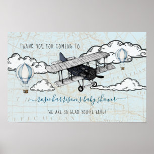 Póster Avión Vintage Bienvenida a la Fiesta de Bebé de