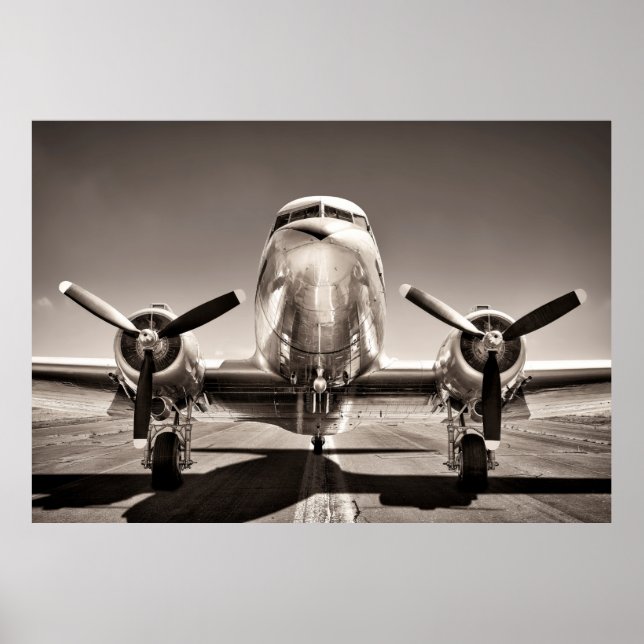 Póster avión vintage en pista (Frente)