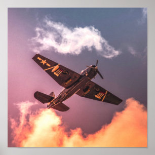 Póster Avión Vintage Hermoso Cielo