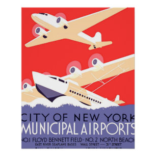 Póster Avión volando vintage WPA colorido