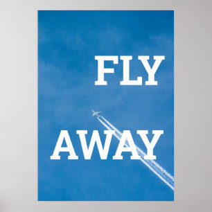 Póster Avión vuela en el cielo azul