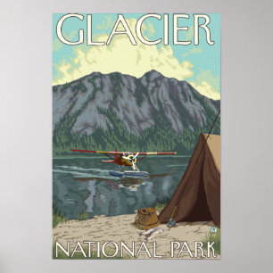 Póster Avión y pesca de Bush - Parque Nacional Glacier, M