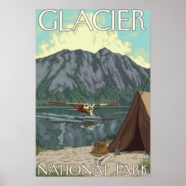 Póster Avión y pesca de Bush - Parque Nacional Glacier, M (Frente)