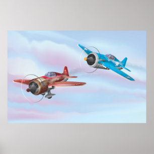 Póster Aviones de combate de la Segunda Guerra Mundial