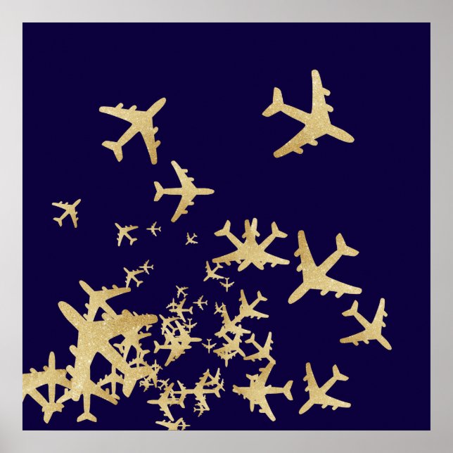 Póster aviones dorados / viajes con temática aérea (Frente)