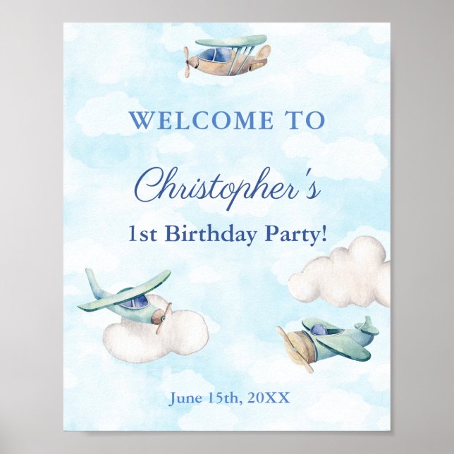 Póster Aviones En Nubes Bienvenidos A La Fiesta De Cumple (Frente)