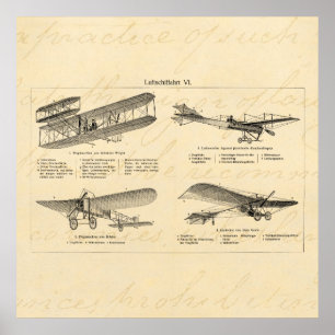 Póster Aviones retros de la antigüedad del biplano del
