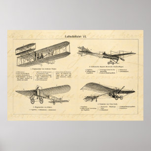 Póster Aviones retros de la antigüedad del biplano del