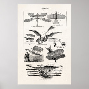 Póster Aviones retros de los dirigibles de los aeroplanos
