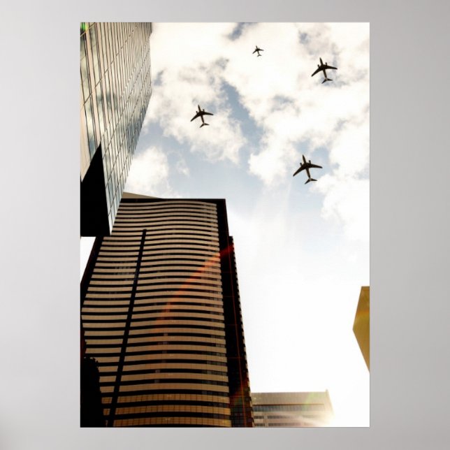 Póster Aviones sobrevolando edificios (Frente)