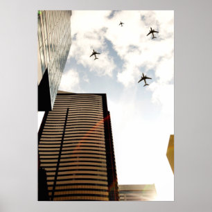 Póster Aviones sobrevolando edificios