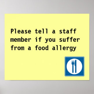 Póster Aviso de alergia a la comida del restaurante