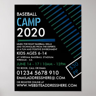 Póster Aviso de Bate de Béisbol Solarizado, Campamento de